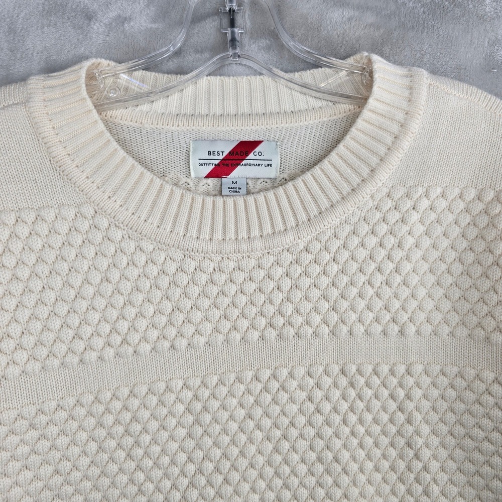 BEST MADE CO Mens‎ Merino Wool Textured Crewneck Sweater Cream Size Medium
